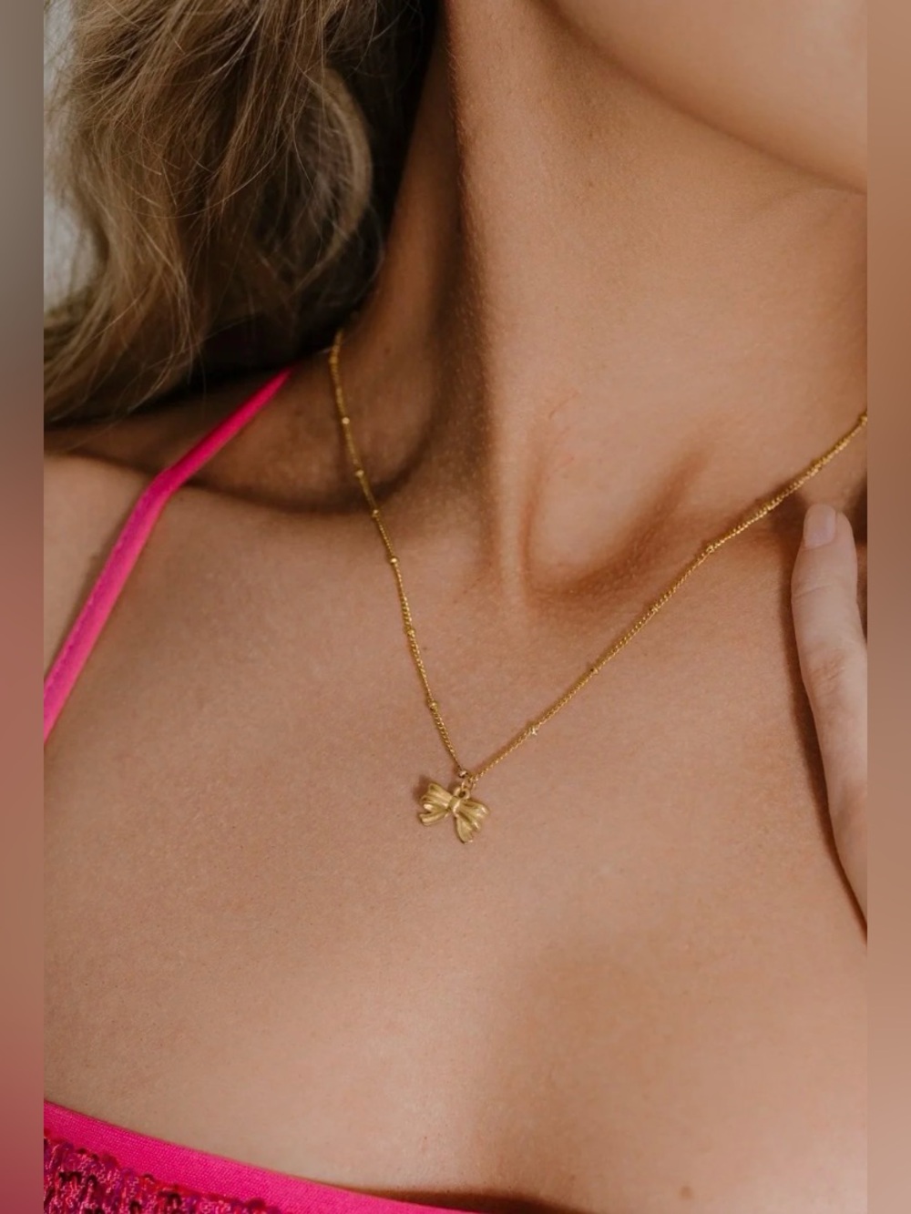 Bow Pendant Necklace 18k Gold Plated